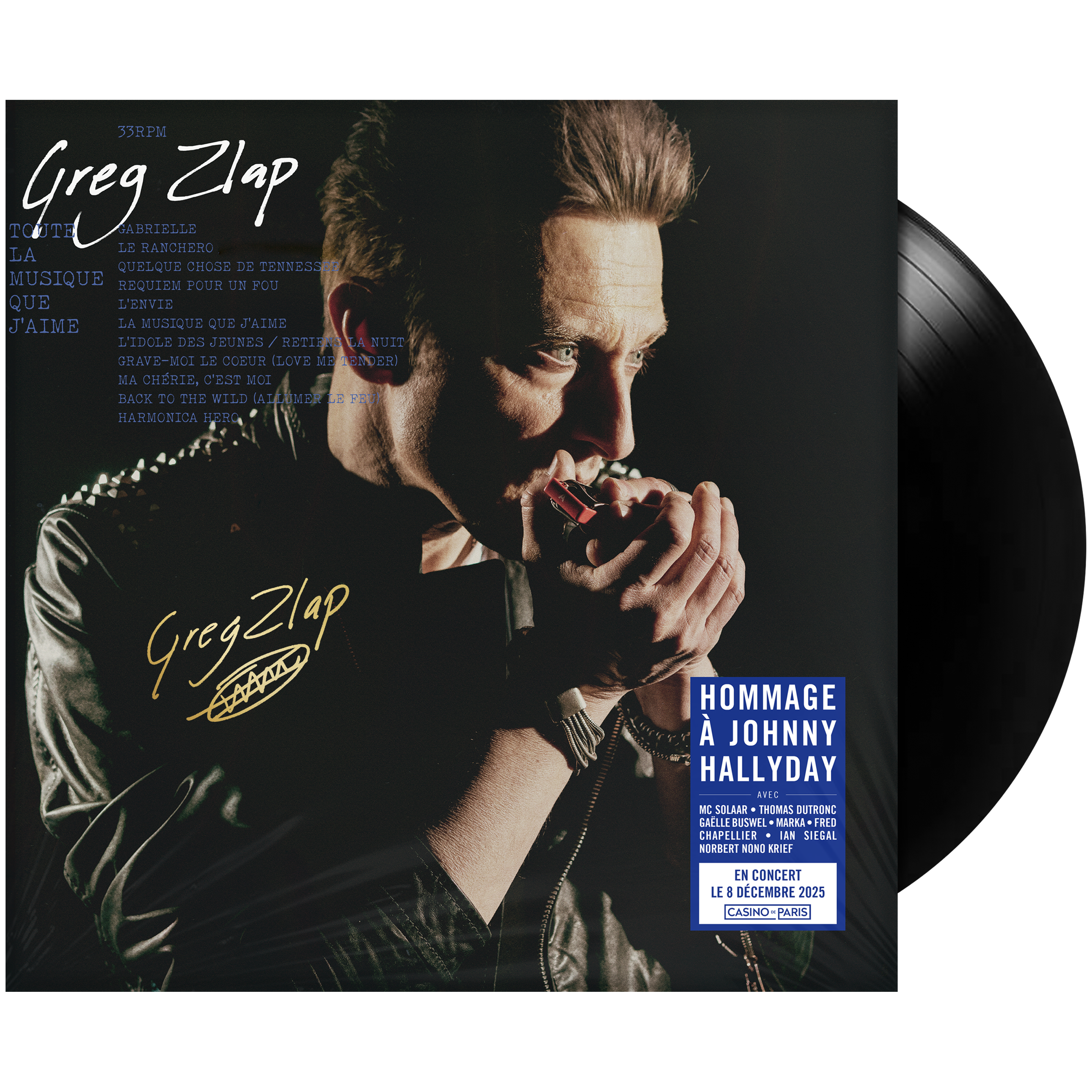 PACK VINYLE DÉDICACÉ + HARMONICA SIGNATURE RED (en La) + LIVRET "HARMONICA STARTER" PAR GREG ZLAP